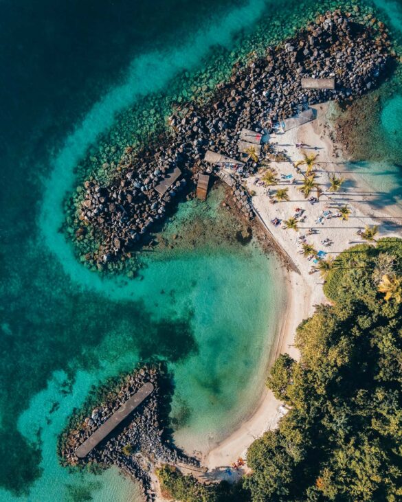 aerial shot of Pointe du bout beach in Martinique island, french west indies
